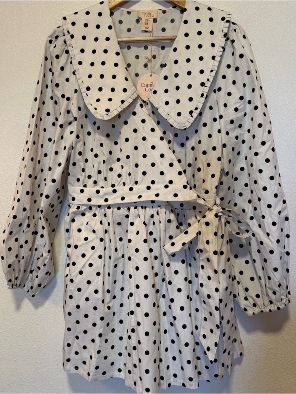 Camila Coelho polka dot Shorts Romper Peter Pan collar wrap Small bubble sleeve